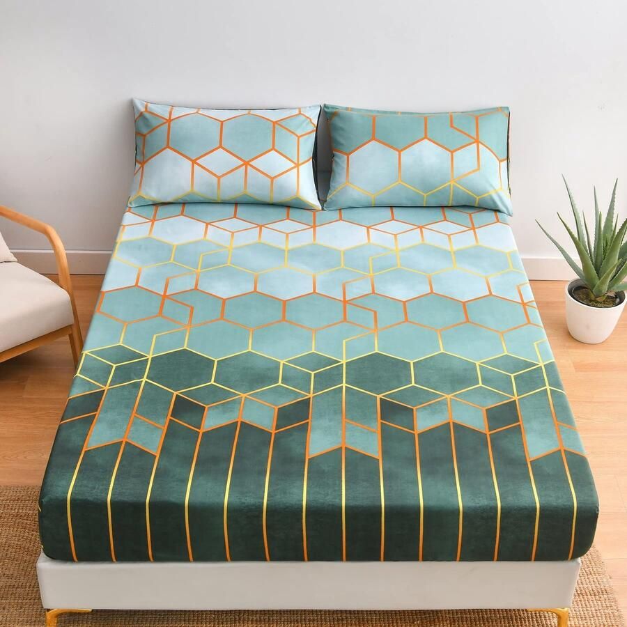 Boraboi Stijlvol en Zacht Hoeslaken met Geometrisch Patroon voor Matrassen tot 30 cm Hoogte