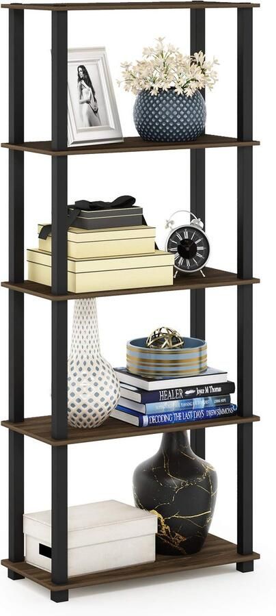 Boraboi Stijlvol Multifunctioneel 5-Laags Open Kastensysteem met Columbia Walnoot Zwart Afwerking