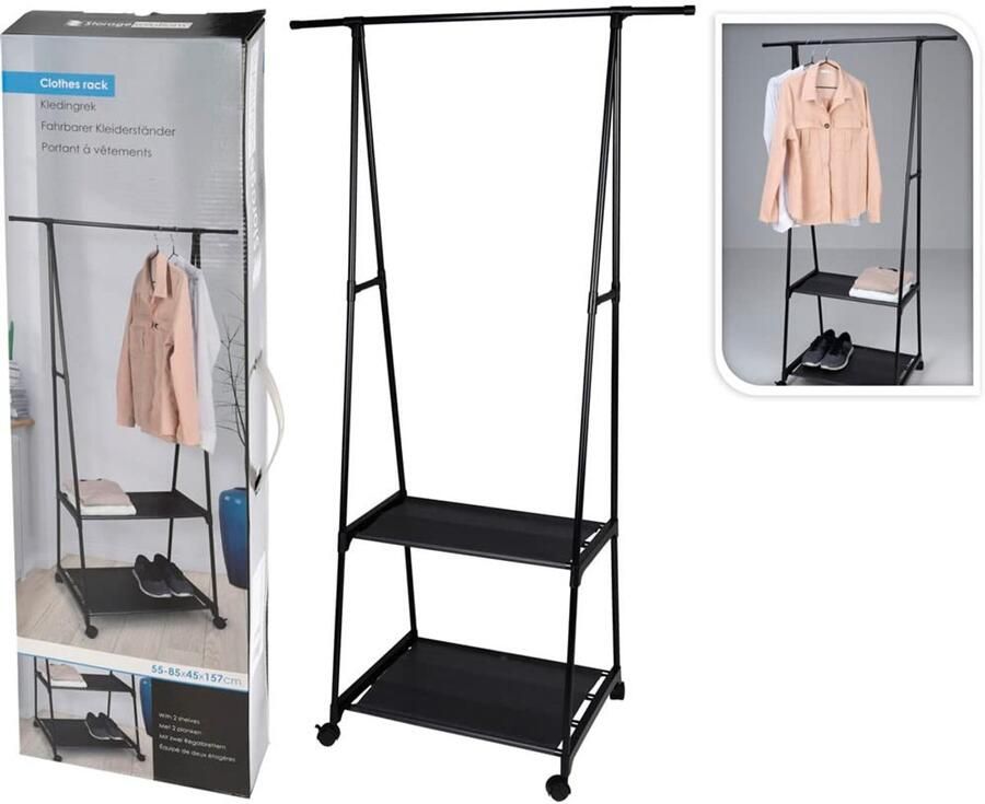 Boraboi Stijlvol zwart kledingrek met dubbele planken en elegant design2 planken zwart