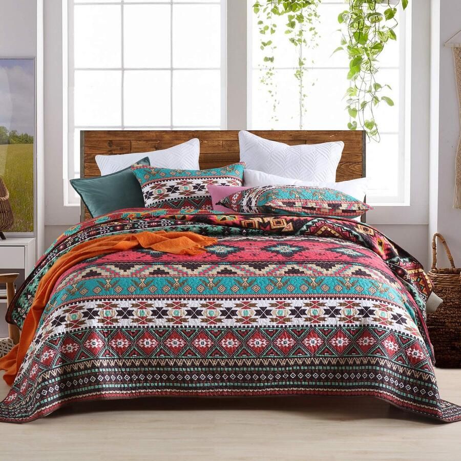 Boraboi Stijlvolle Bohemian Microvezel Bedsprei Set met Kussenslopen voor Tweepersoonsbedden
