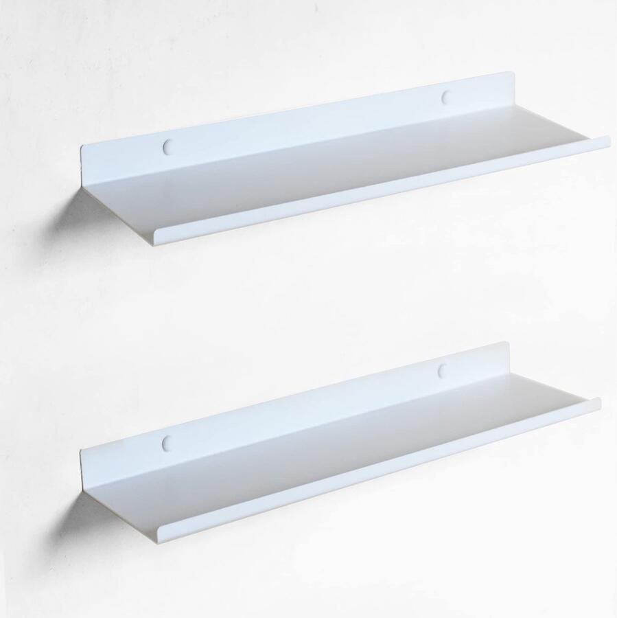 Boraboi Stijlvolle en Functionele Set van 2 Witte Zwevende Wandplanken van Metaal voor Ruimtes