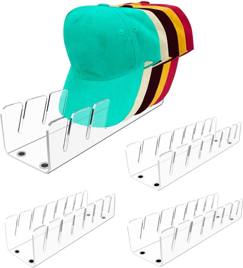 Boraboi Stijlvolle en Ruimtebesparende Acryl Hoedenhouder voor 14 Hoeden en Petten Set van 4 Stuks