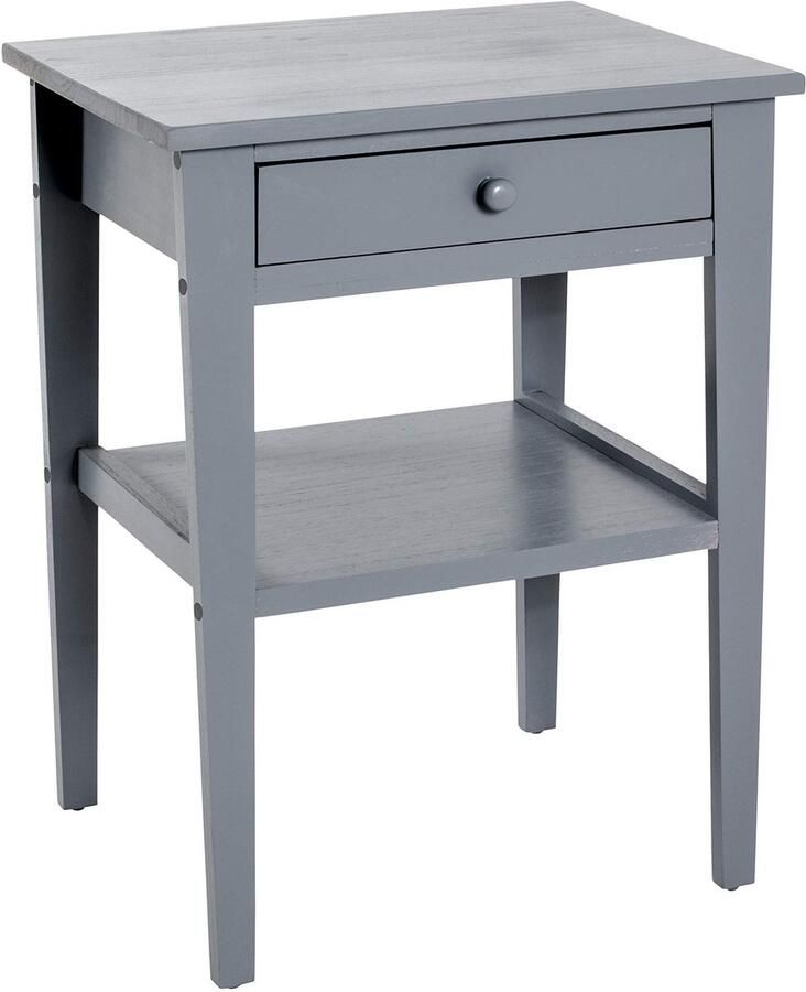 Boraboi Stijlvolle grijze bijzettafel van massief hout met lade en extra legplank