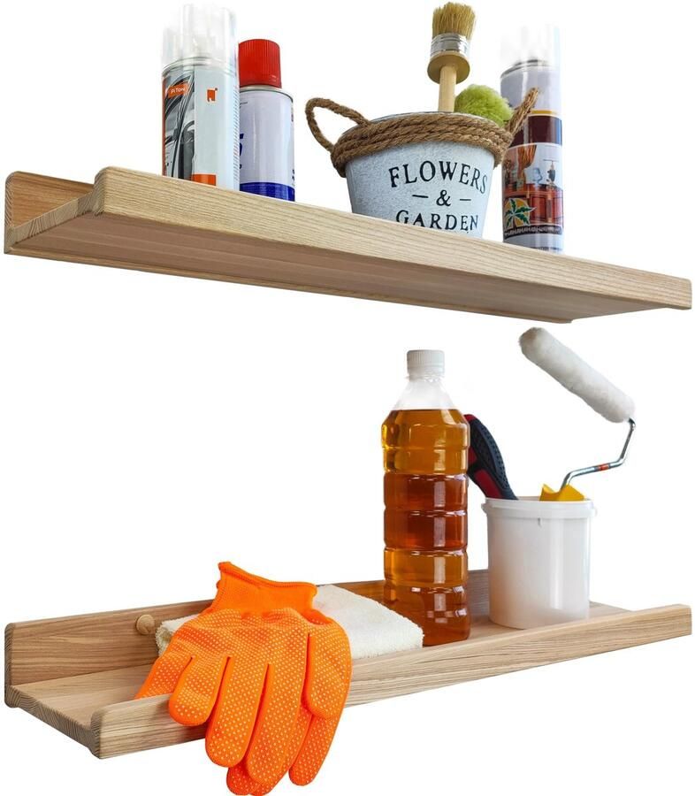 Boraboi Stijlvolle Houten Wandplank Set van 2 voor Multifunctioneel Gebruik in Huis