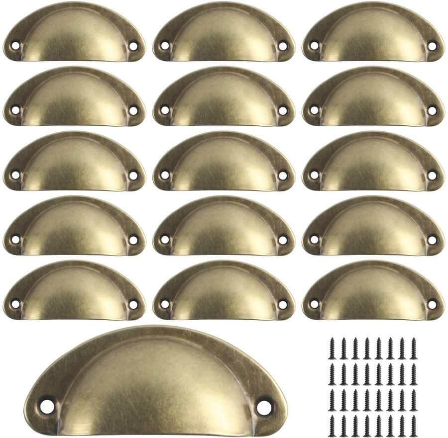 Boraboi Stijlvolle Retro Schelpengrepen voor Kasten en Laden Set van 16 met Schroeven in Geelbrons Afwerking