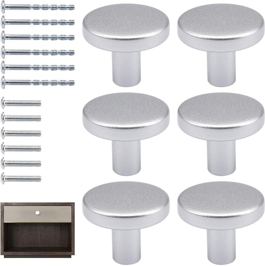 Boraboi Stijlvolle Ronde Zilveren Meubelknoppen voor Interieurstijlen Set van 6 stuks