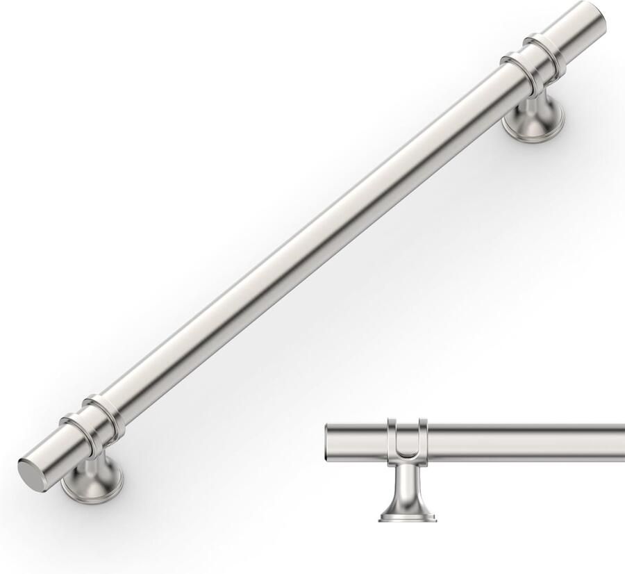 Boraboi Stijlvolle Set van 10 Metalen Meubelgrepen voor Kast en Keuken Geborsteld Nikkel 192 mm Gatafstand