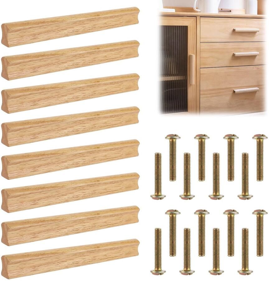 Boraboi Stijlvolle Set van 8 Natuurlijke Houten Kastgrepen met Eenvoudige Installatie