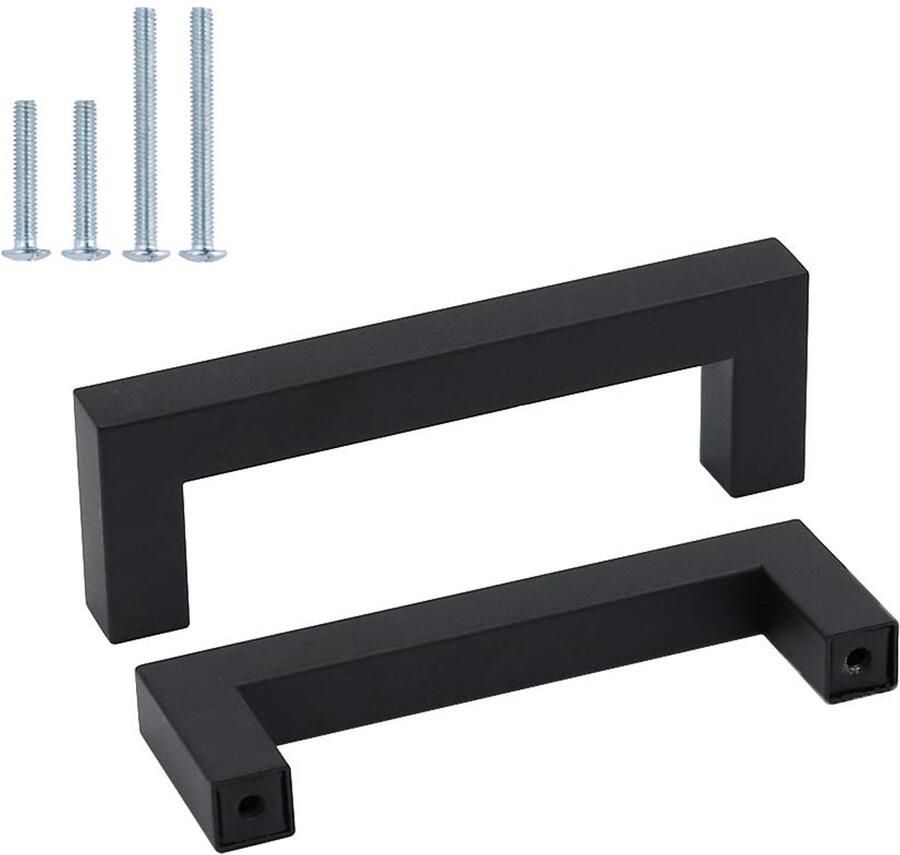 Boraboi Stijlvolle Vierkante Handgreep voor Keukenlades en Kastdeuren van Hoogwaardig Roestvrij Staal met Zwarte Coating