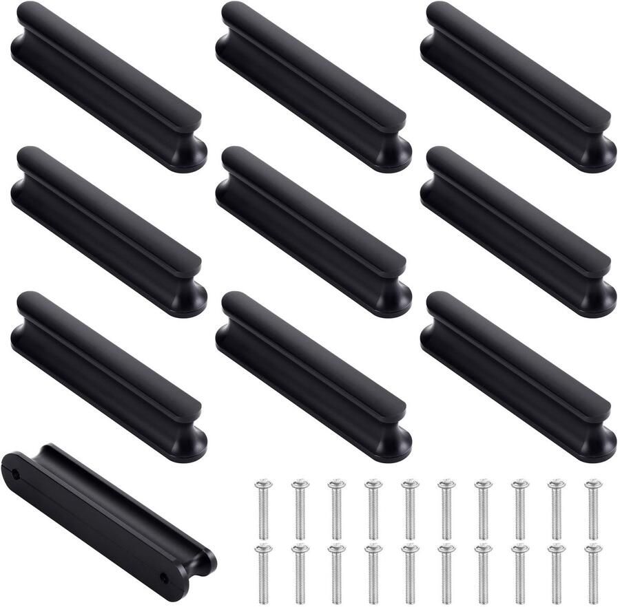 Boraboi Stijlvolle Zwarte Handgrepen voor Keukenkasten en Meubels Set van 10 80 mm Lang