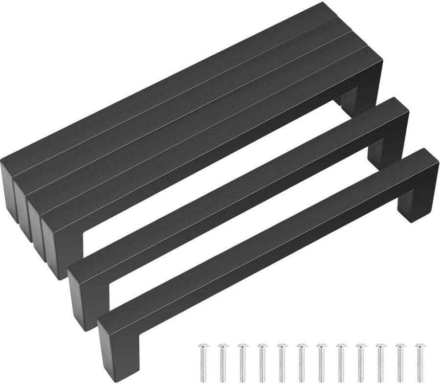 Boraboi Stijlvolle Zwarte Vierkante Handgrepen voor Keuken- en Meubeltoepassingen – Set van 6 Stuks 192mm