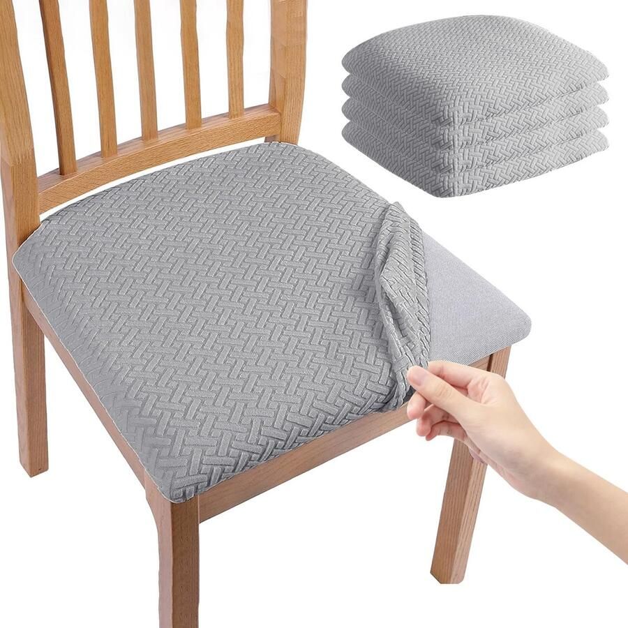 Boraboi Stretchbare Stoelhoezen Set van 4 voor Eetkamerstoelen in Lichtgrijs