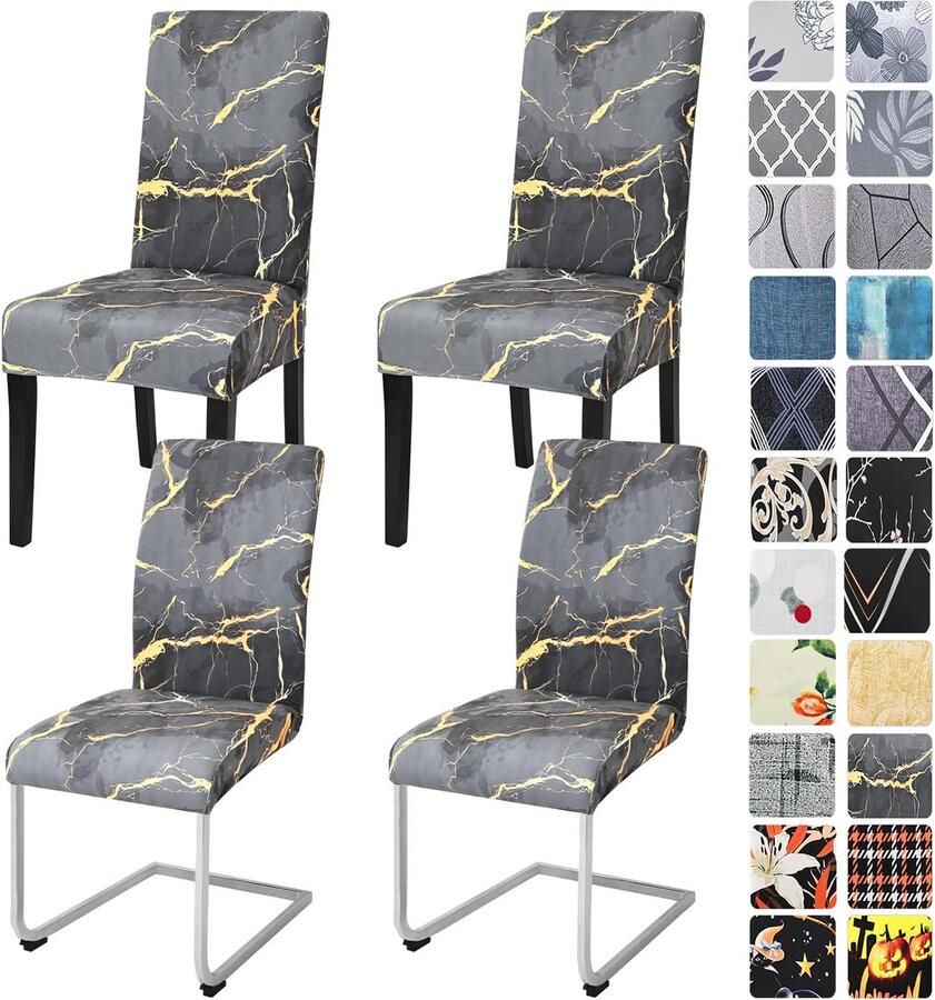 Boraboi Stretchbare Stoelhoezen Set voor Eetkamer Keuken Hotel of Banket Beschikbaar in Marmer Design