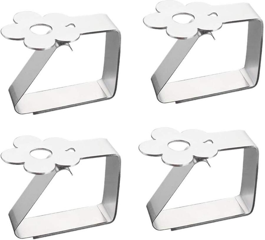 Boraboi Tafelkleedklemmen van roestvrij staal 4-delige set met bloemenmotief voor binnen en buiten