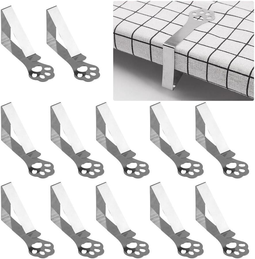 Maxmoc tafelkleedklemmen roestvrij staal 10 stuks tafelklemmen voor buiten kattenklauw tafelkleedklemmen voor dikke tafels tuintafel restaurant familie eettafel buiten