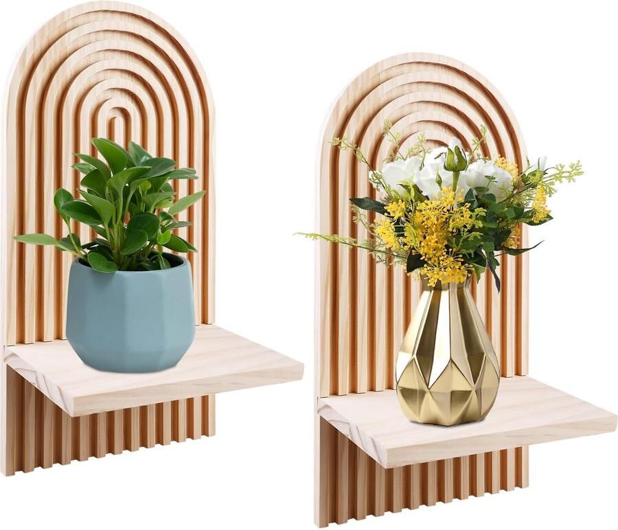 Boraboi Unieke Boho Houten Zwevende Wandplanken Set voor Stijlvolle Woondecoratie