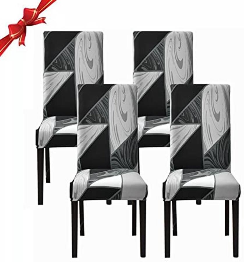 Boraboi Universele Elastische Stoelhoezen Set van 4 voor Eetkamer en Banket in Zwart Geometrisch Design