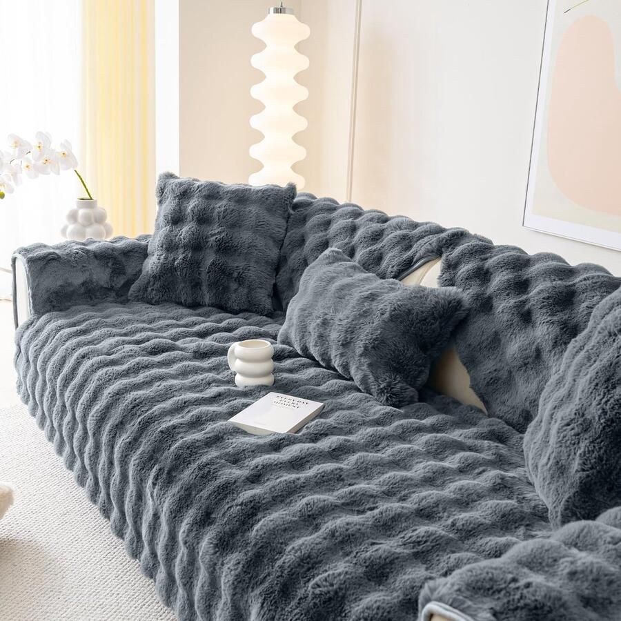 Boraboi Universele pluche bankhoes voor hoekbank antislip en wasbaar geschikt voor bankmodellen donkergrijs 70 x 150 cm