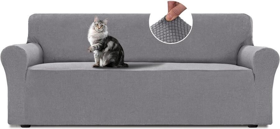 Boraboi Universele Rekbare Bankhoes voor Driezitsbank met Antislip en Armleuning Lichtgrijze Wasbare Bescherming