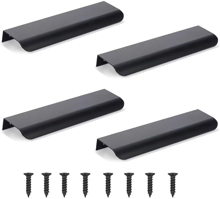 Boraboi Verborgen Zwarte Meubelgrepen van Aluminium voor Kasten en Laden Set van 4 Stuks 12 cm