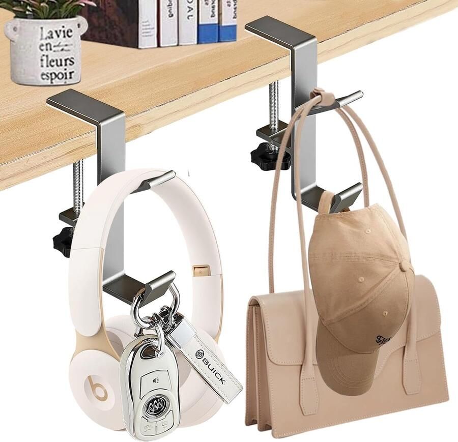 Boraboi Verstelbare Tafel- en Bureauhouder met Dubbele Haken voor Opbergoplossingen