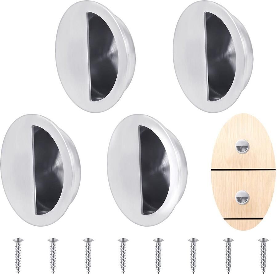 Boraboi Verzonken Ronde Handgrepen van Hoogwaardig Roestvrij Staal voor Toepassingen 4 Stuks