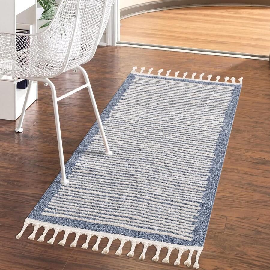 Boraboi Vloerkleed met Scandinavische Invloeden in Blauw voor Woonkamer 80x150 cm Tijdloos en Stijlvol Design