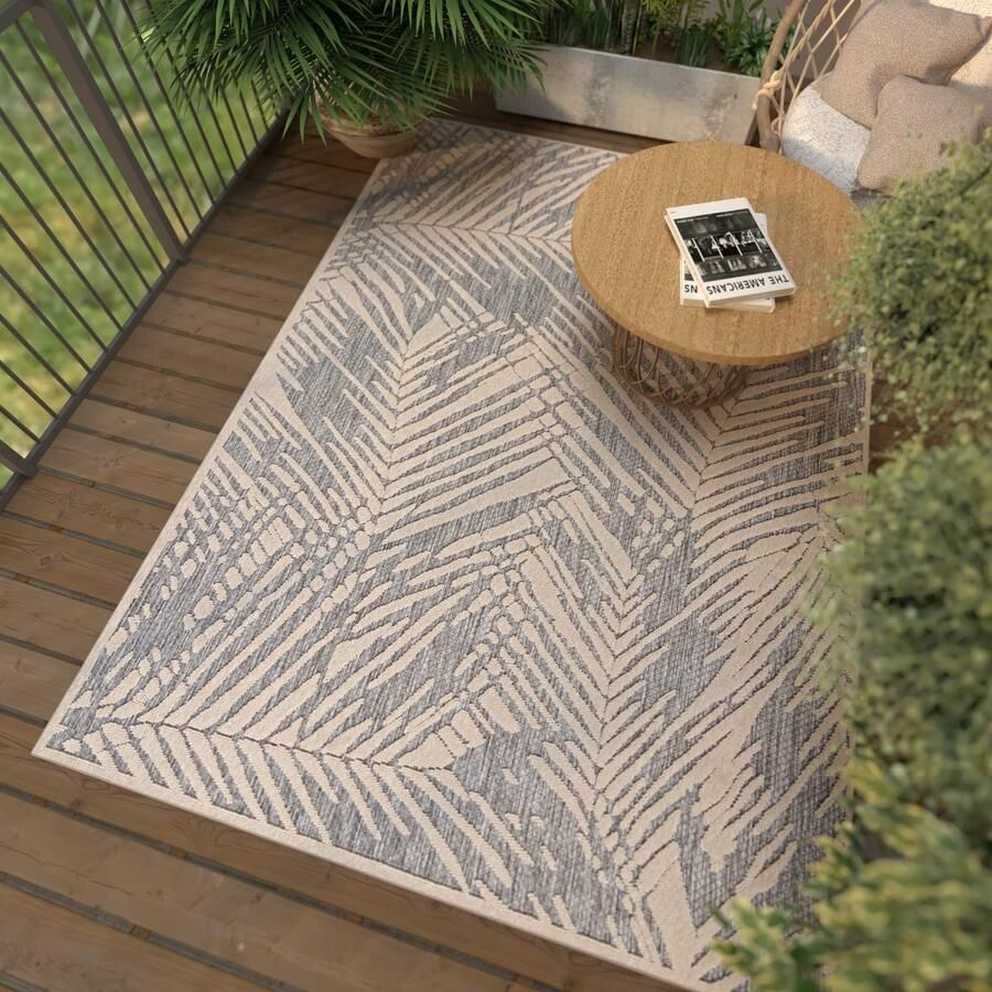 Boraboi Vloerkleed voor Binnen en Buiten met Weerbestendige Eigenschappen voor Terras Tuin en Balkon Beige-Grijs 80 x 150 cm
