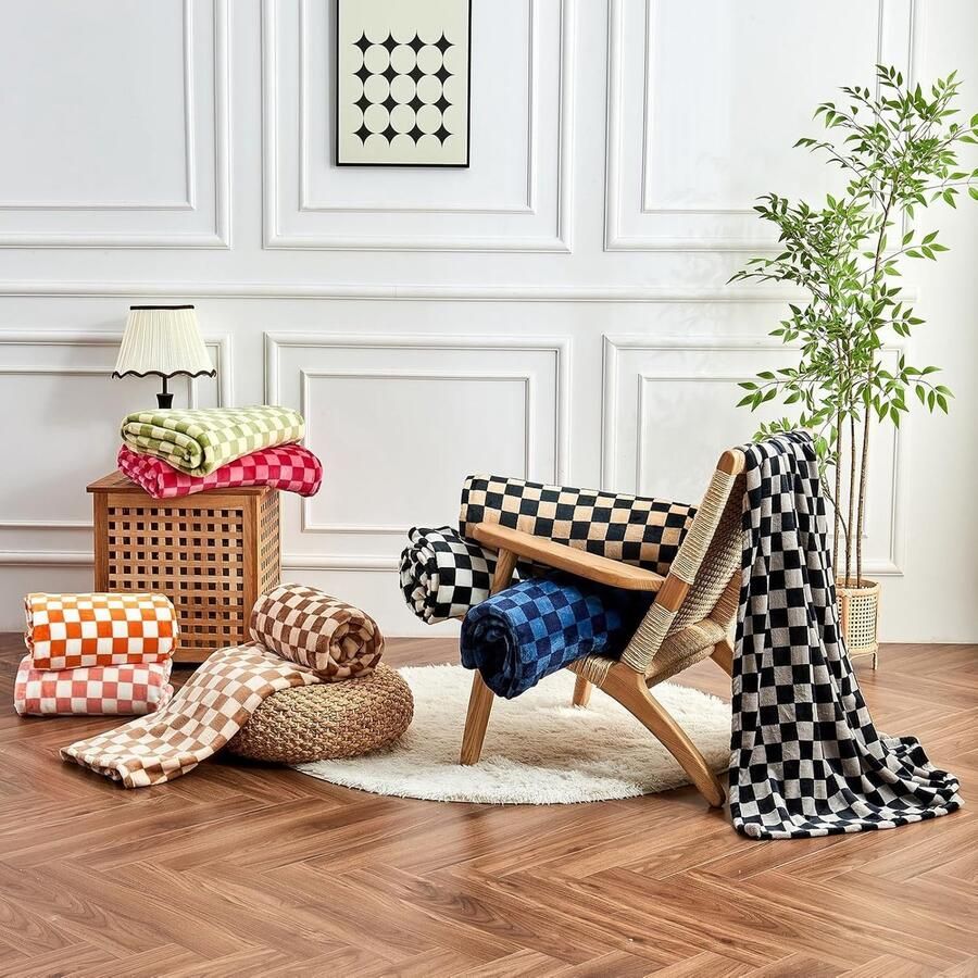 Boraboi Warme en zachte plaid met klassiek patroon voor bank of bed 127x152cm Schwarzbraun