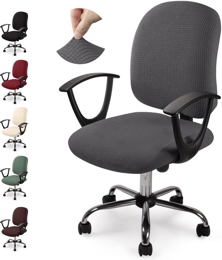 Boraboi Wasbare en elastische stoelbekleding voor bureaustoelen met jacquardpatroon in donkergrijs