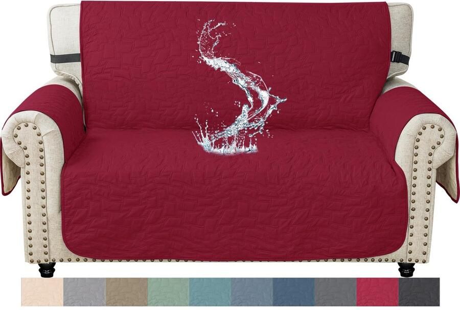 Boraboi Waterafstotende Antislip Bankhoes voor 2-zitsbanken met Armleuningen in Bordeauxrood