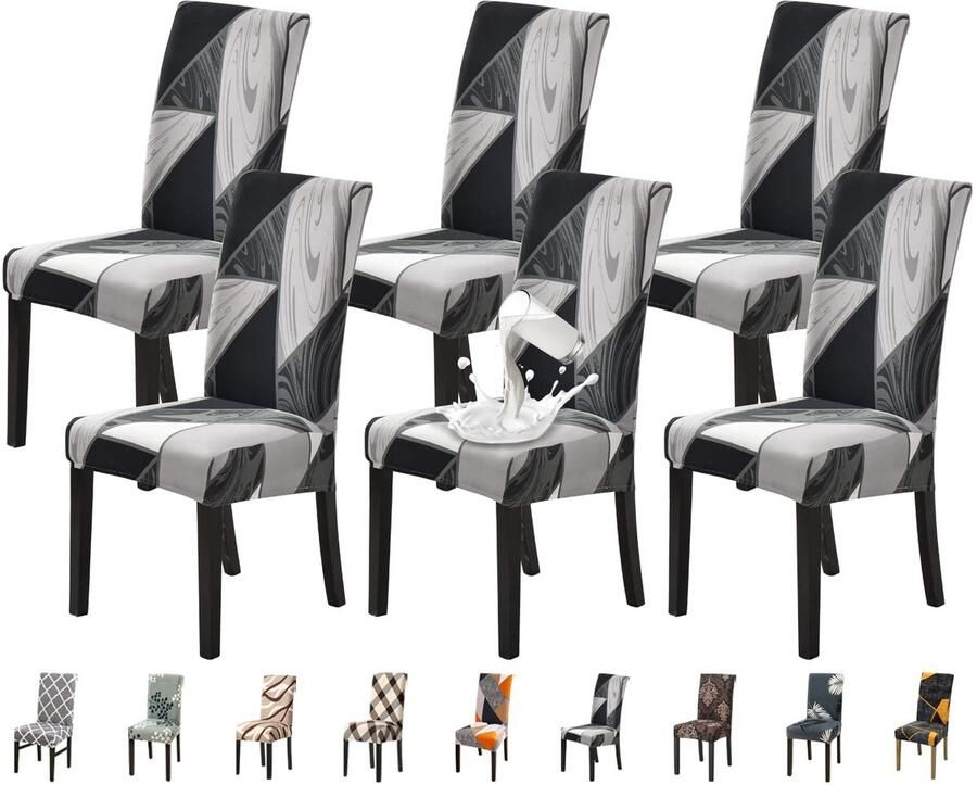 Boraboi Waterdichte Stretch Stoelhoezen Set voor Interieurs Zwart Geometrisch Design