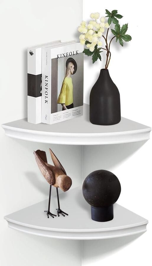 Boraboi Wit Wandgemonteerd Zwevend Hoekrek voor Stijlvolle Opslag en Decoratie