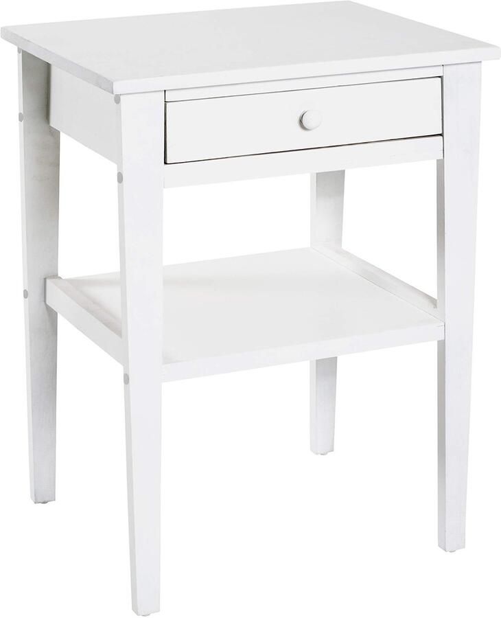 Boraboi Witte bijzettafel van massief hout met lade en extra legplank traditioneel design