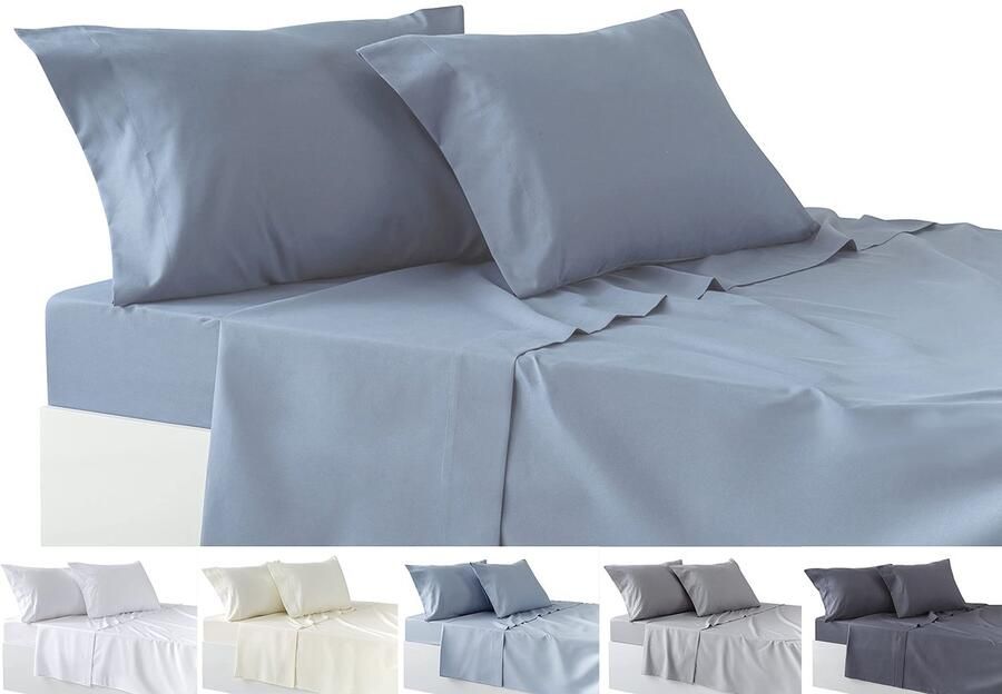 Boraboi Zacht en Comfortabel Vierdelig Bedlinnen Set met Spannlaken en Kussenslopen voor Groot Tweepersoonsbed in Graublauw