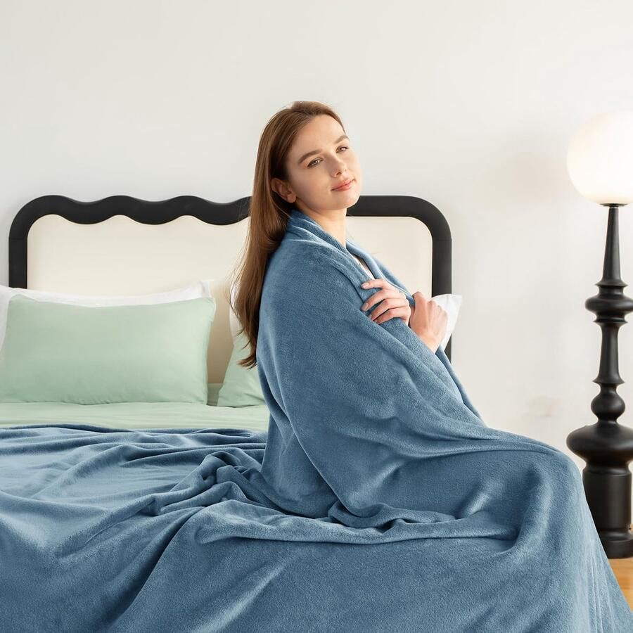 Boraboi Zachte en warme fleecedeken voor bank en bed in grijs-blauw 150x200 cm