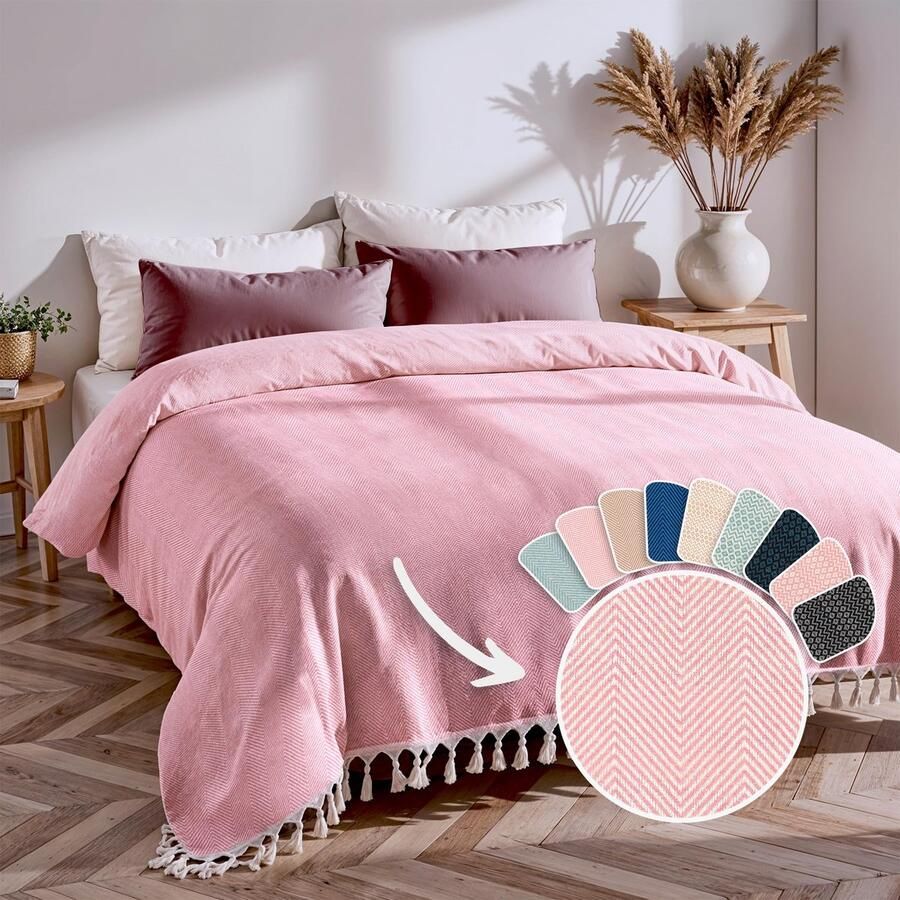 Boraboi Zachte katoenen sprei 200x220 cm voor bed en bank in poederkleur