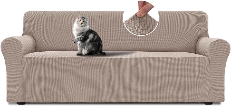 Boraboi Zandkleurige Stretchbankhoes voor 3-zitsbanken met Wasbare Bescherming en Antislip Functionaliteit 190 225 cm