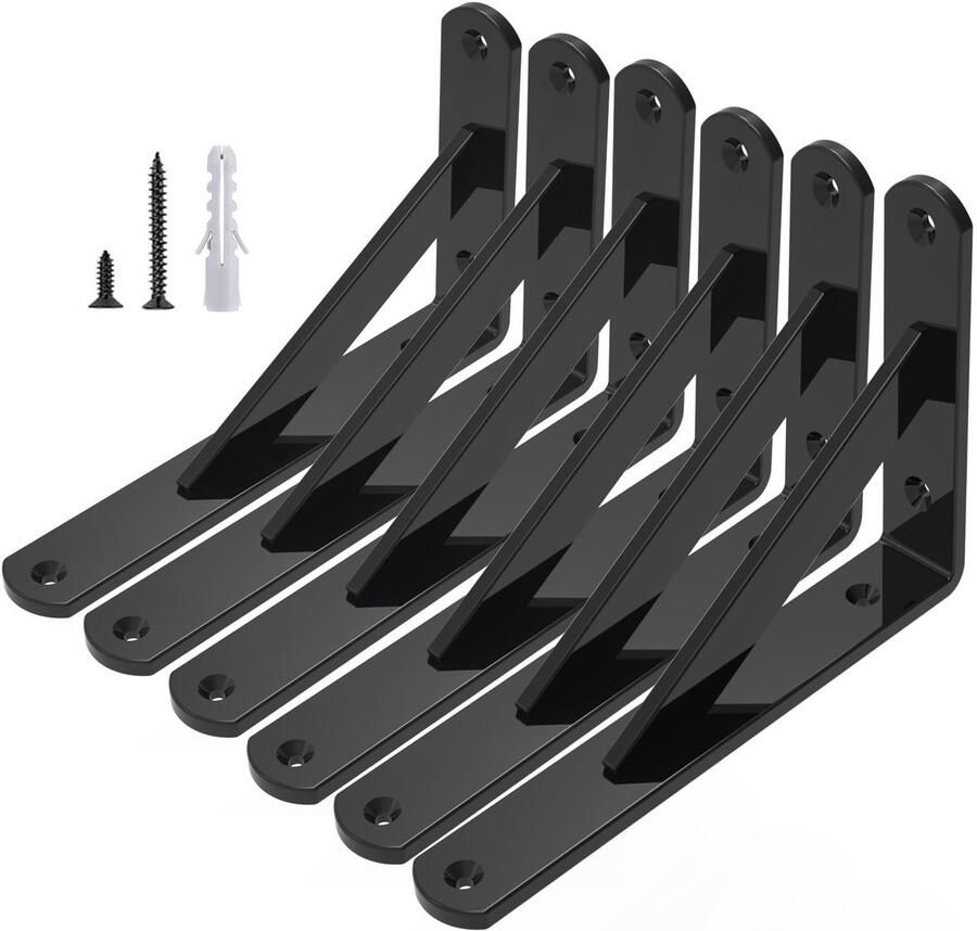 Boraboi Zesdelige Set van Robuuste Driehoekige Plankhouders voor Zware Belasting Zwart Staal 200x120mm