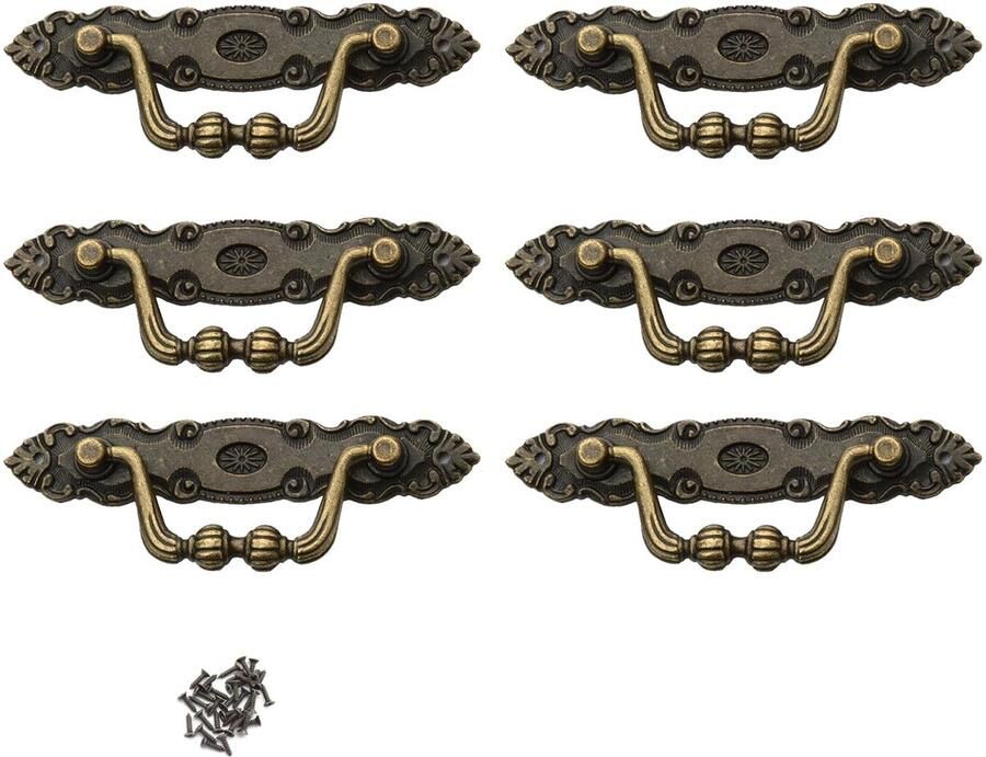 Boraboi Zesdelige Set Vintage Meubelgrepen van Zinklegering voor Kasten en Laden met Antieke Uitstraling