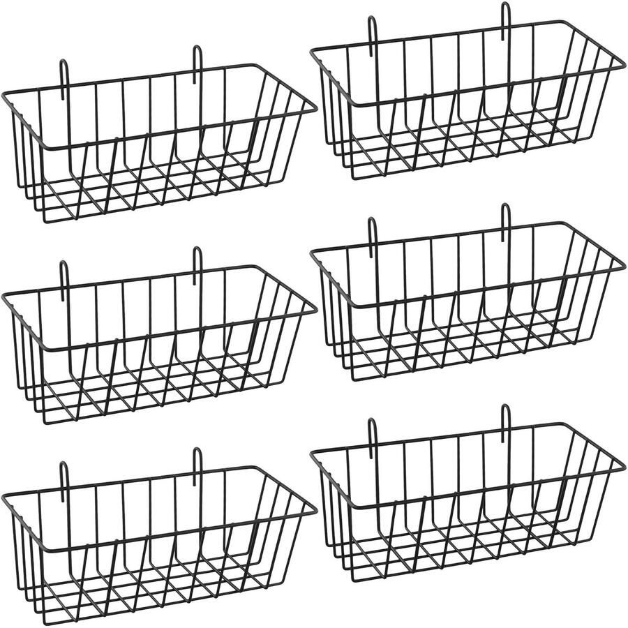 Boraboi Zesdelige set zwarte metalen draadmanden met haken voor multifunctioneel gebruik in huis en kantoor