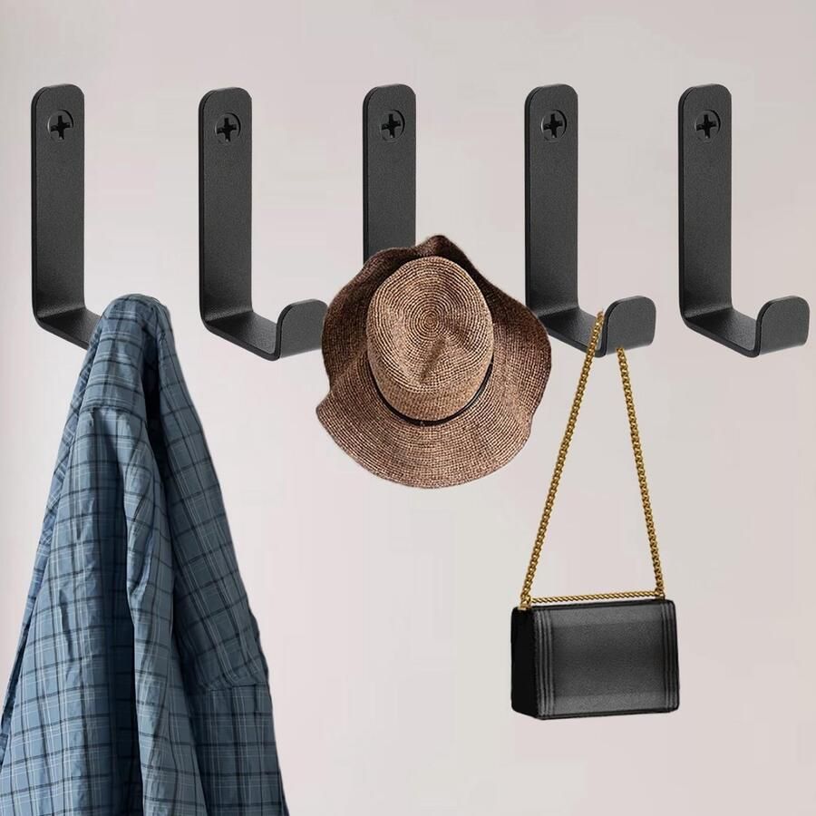 Boraboi Zwarte Metalen Kapstokhaken Set van 5 voor Jassen Handdoeken en Accessoires