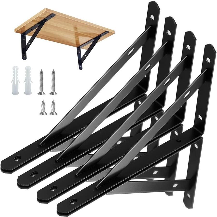 Boraboi Zwarte metalen plankhouders set voor stevige en decoratieve wandplanken