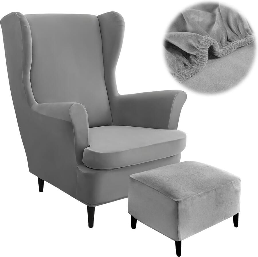 BORDEAG 3-delige vleugelstoelhoes fauteuilhoes elastische bankhoes stretch tijgerstoelhoes met armleuning hoge rugleuning