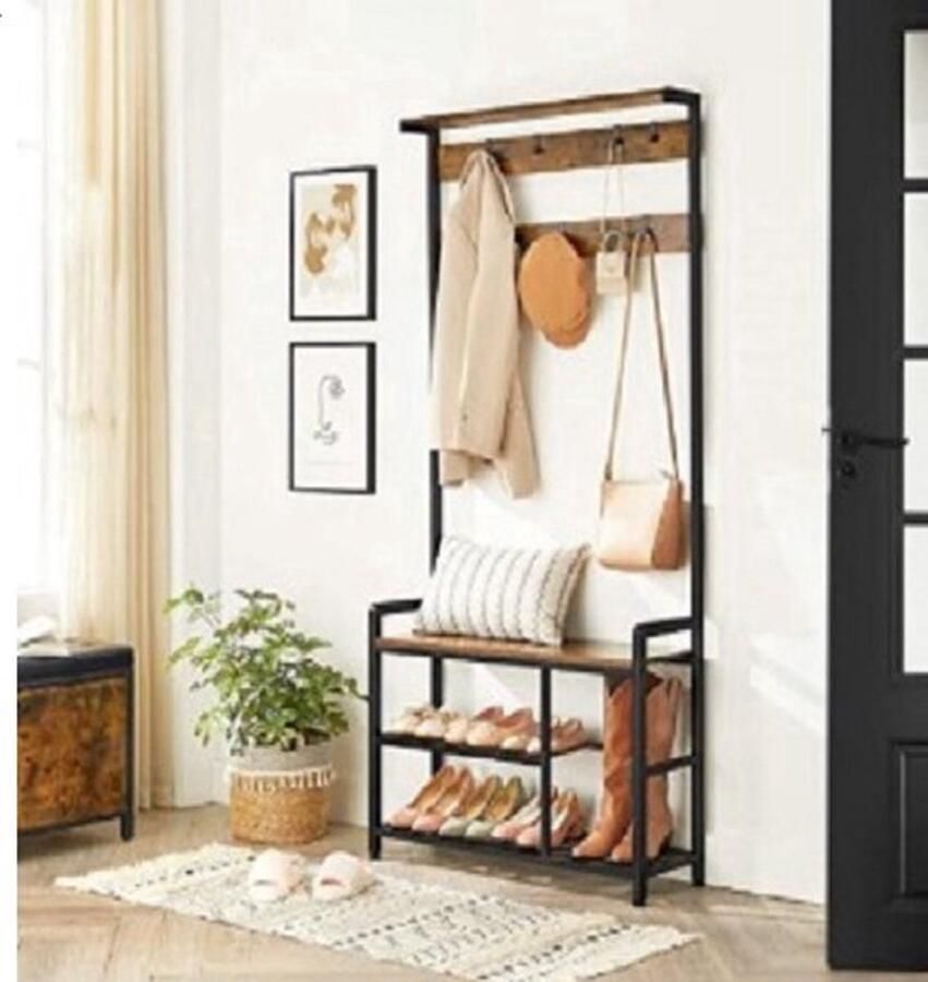 Boriso Kapstok met 8 haken 84 x 30 x 182 cm Bruinzwart