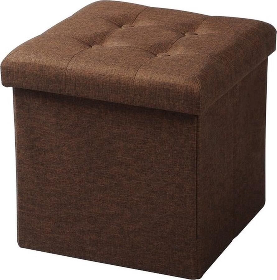 Boriso Linnen Opbergpoef Met Deksel Vierkant Hocker Poef Opvouwbaar & met Opbergruimte 37.5x37.5x38 Bruin