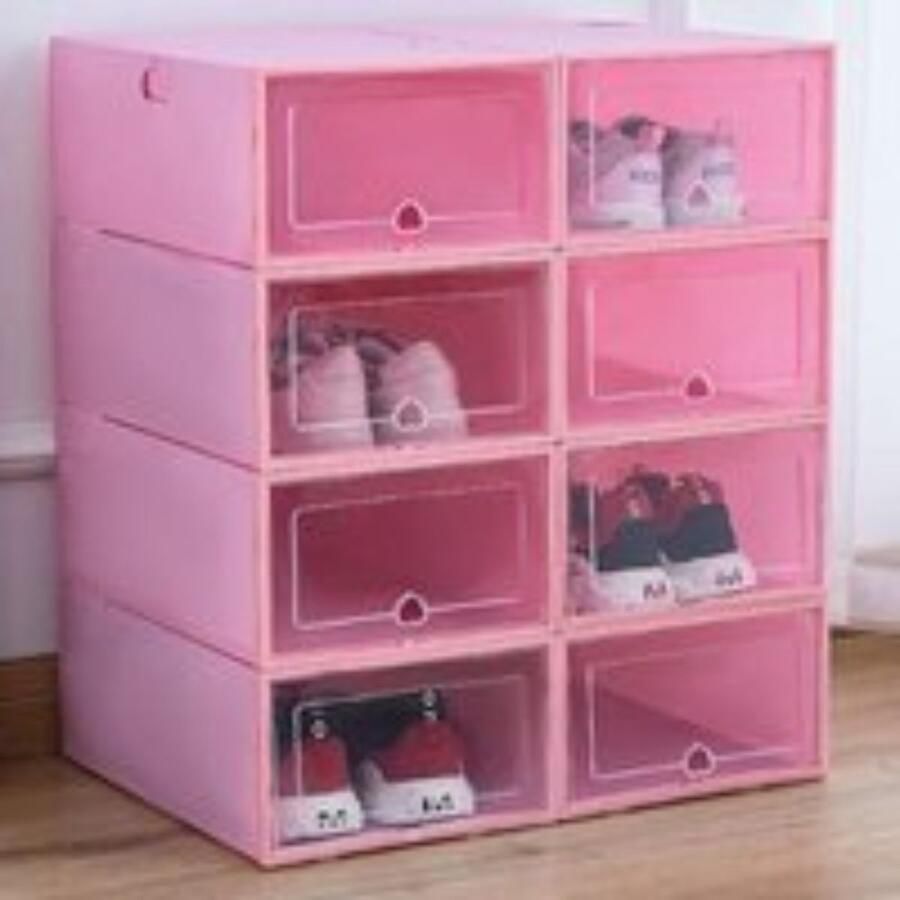 Boriso Schoenenkast Schoenen Dozen Opbergdozen Schoenen Organizer Opvouwbaar En Stapelbaar 6 Stuks Roze 34x24x14 cm