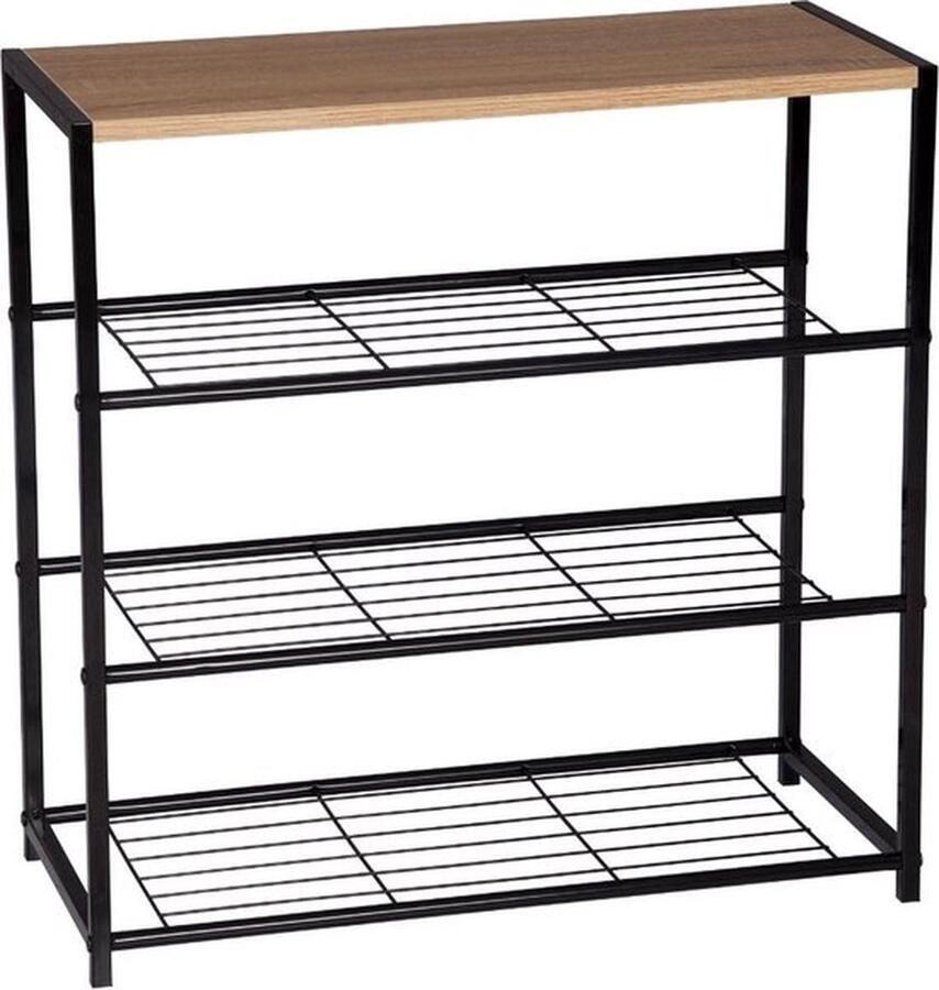 Boriso Schoenenrek Schoenenbank van Metaal en Hout Schoenenrekje Gangkast Haltafel Zwart