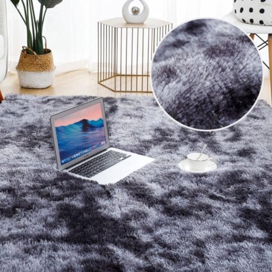Boriso Zacht fluffy vloerkleed Hoogpolig tapijt Wasbaar Tapijten woonkamer slaapkamer kinderkamer Donker grijs 140x200 cm Kerstcadeau