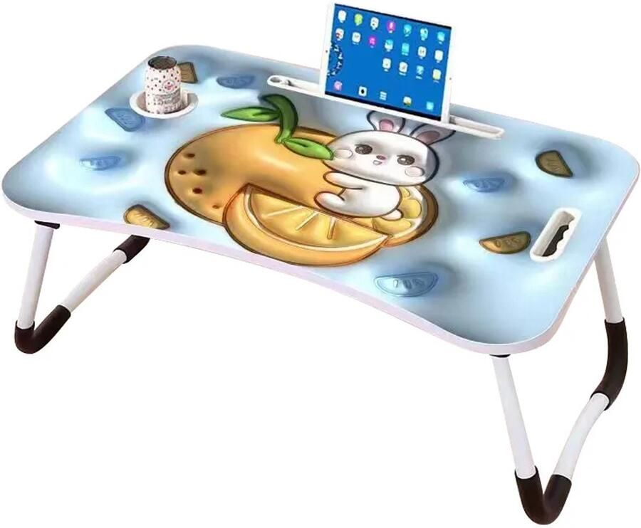Borvat Kinder Laptoptafel – Opvouwbare Kindertafel met Cartoon – Bekerhouder & Tablethouder